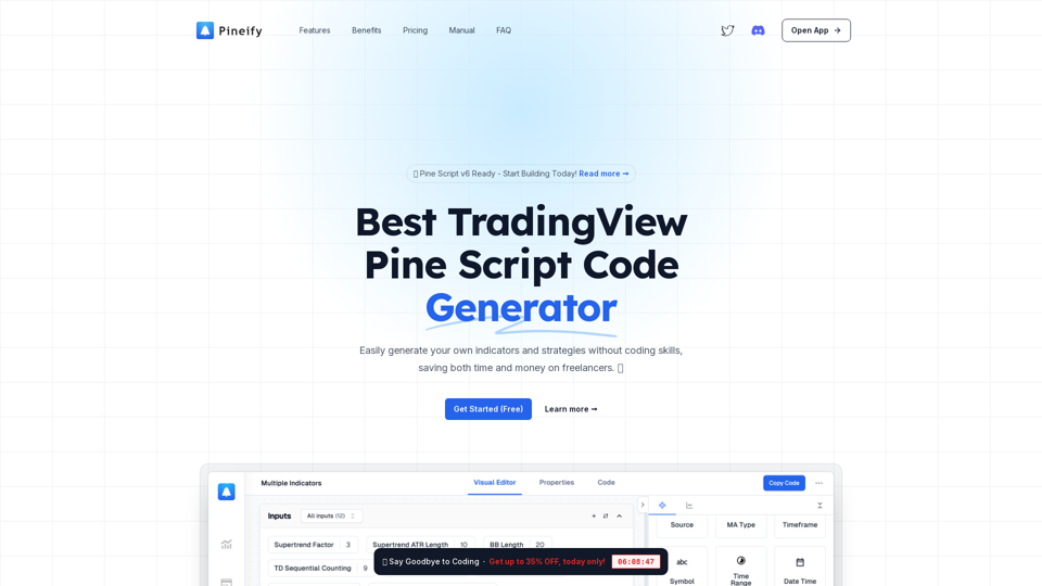 Free AI Pine Script v6 Code Generator for TradingView Scripts