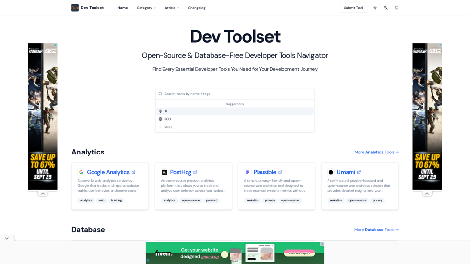 DevToolset: Open-Source Database-Free Developer Tools Navigator